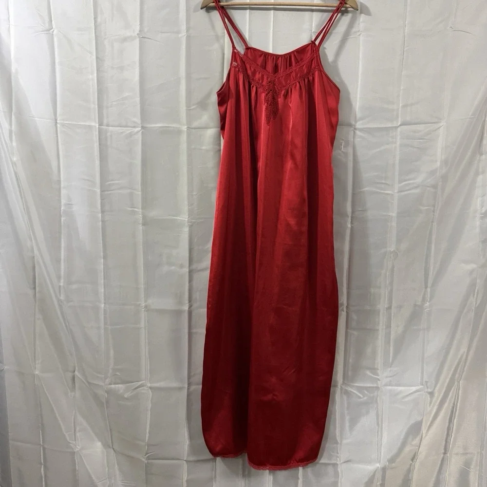 Vintage Red Satin Nightgown L* Intimates Sexy Lingerie‎ Long Pajamas Maxi Dress